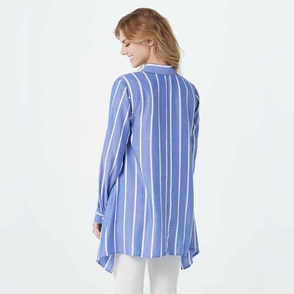 Linea by Louis Dell’Olio Blue & White Button Down Handkerchief Hem Blous… - Picture 2 of 9